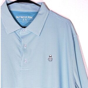 Salt Water Soul Mens 3X Light Blue Striped Polo Shirt Golf Casual Short Sleeve